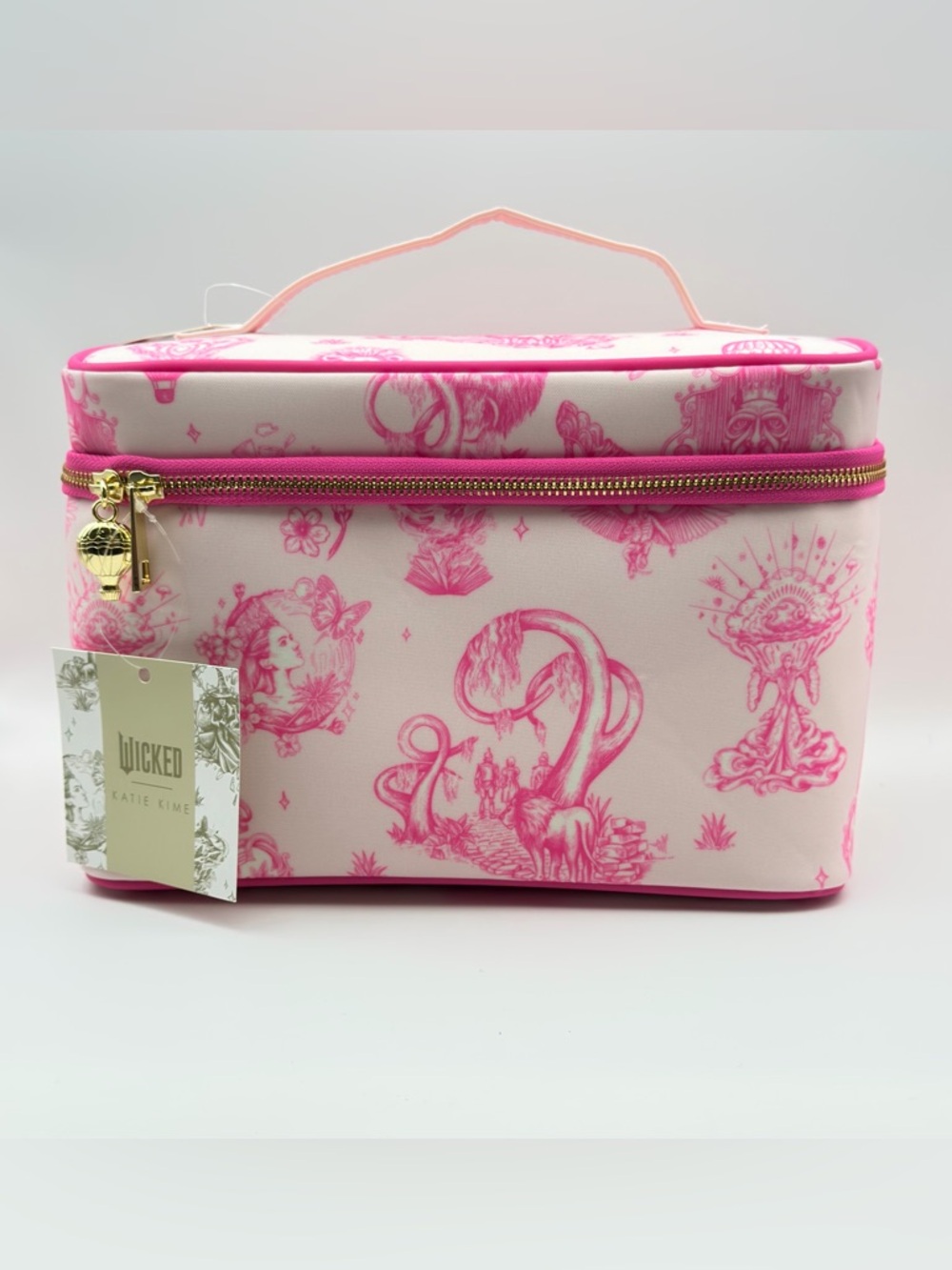 Katie K Pink Toile Cosmetic Train Case with Gold Hardware Wicked